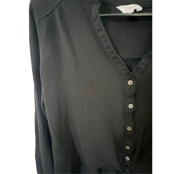 Candies Black Cropped Long Sleeve Button Up Flowy Blouse - Picture 3 of 4